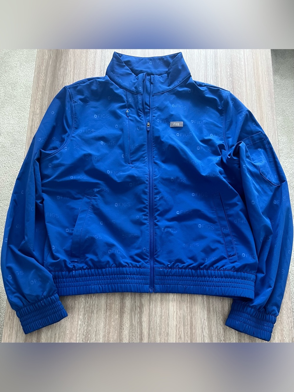 Figs Madison Embossed Scrub Jacket in Winning Blue